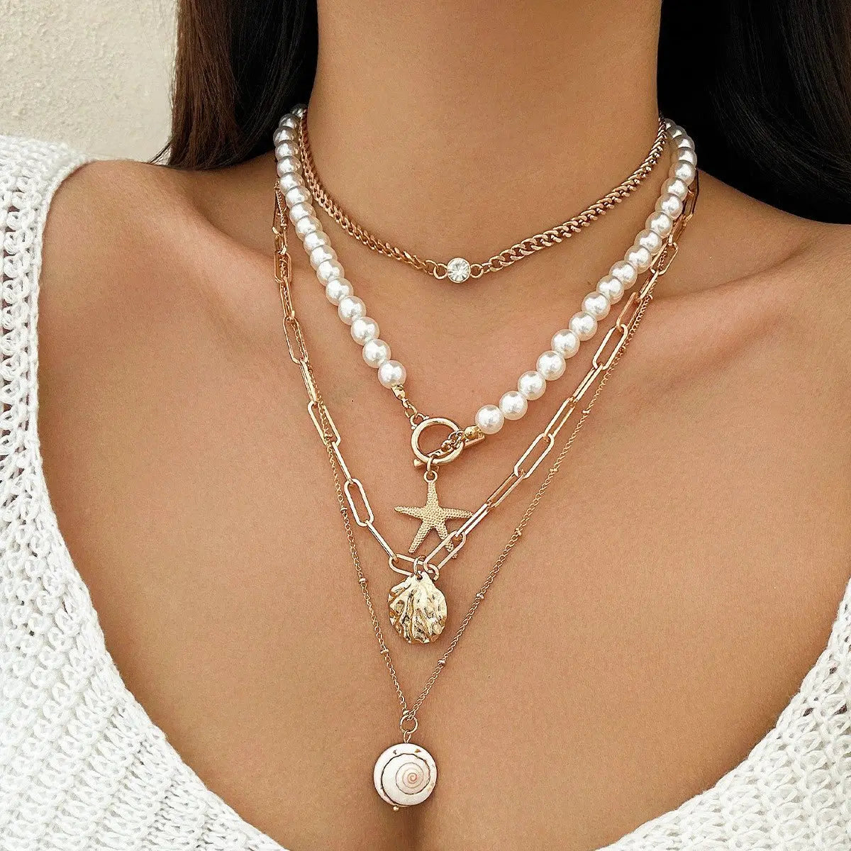 starfish necklace shell conch tassel multi-layer necklace nowadaysfashion