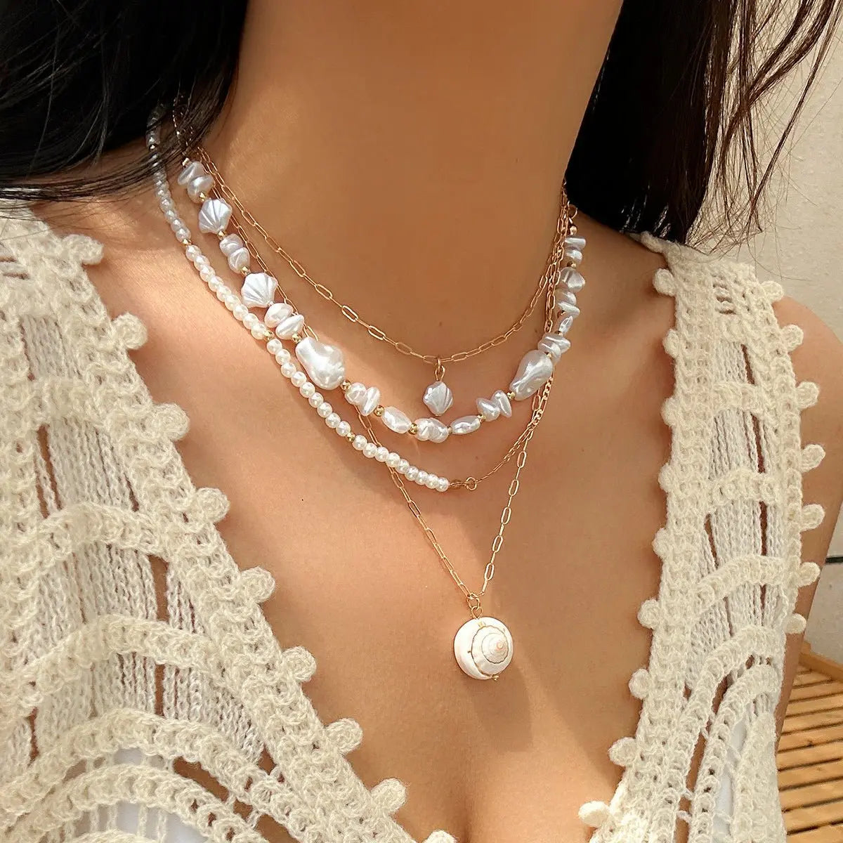 starfish necklace shell conch tassel multi-layer necklace - Blade & Thread