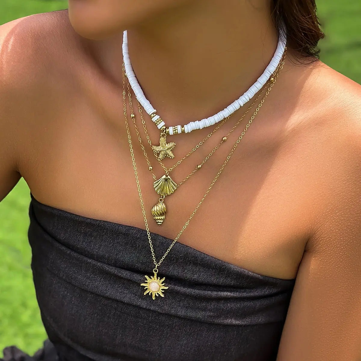 starfish necklace shell conch tassel multi-layer necklace - Blade & Thread