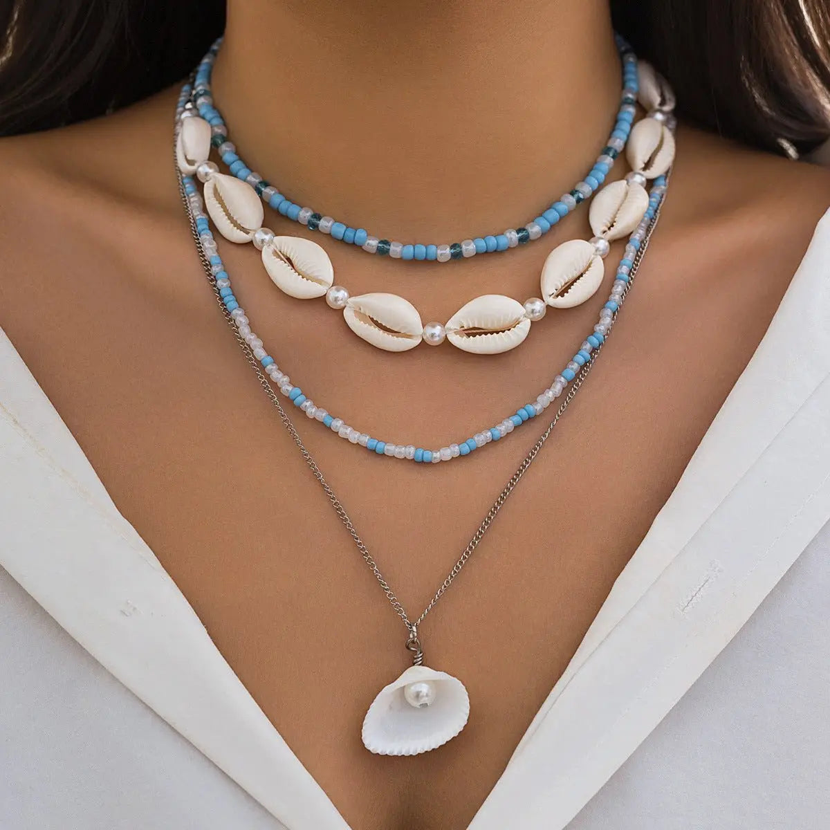 starfish necklace shell conch tassel multi-layer necklace - Blade & Thread