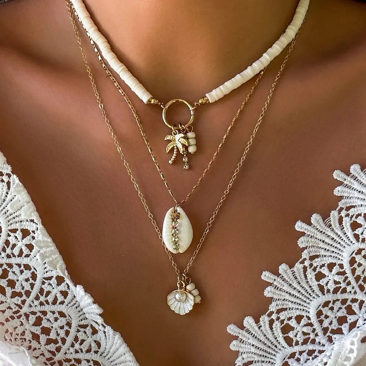 starfish necklace shell conch tassel multi-layer necklace - Blade & Thread