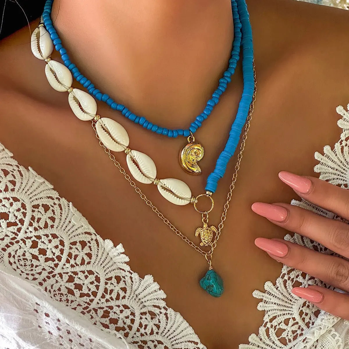 starfish necklace shell conch tassel multi-layer necklace - Blade & Thread