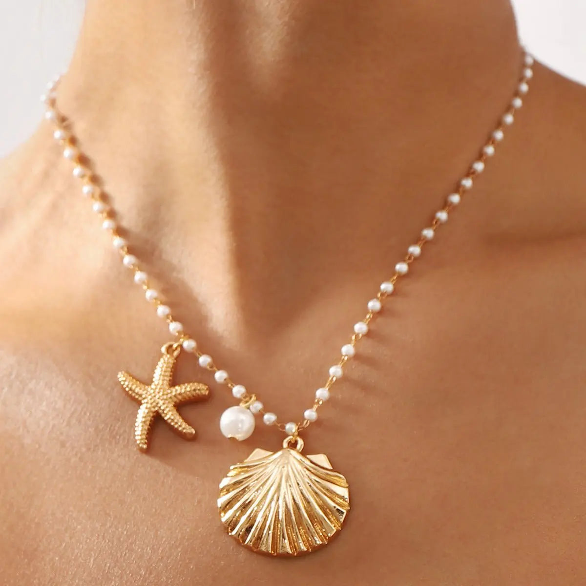 starfish necklace shell pearl light luxury necklace nowadaysfashion