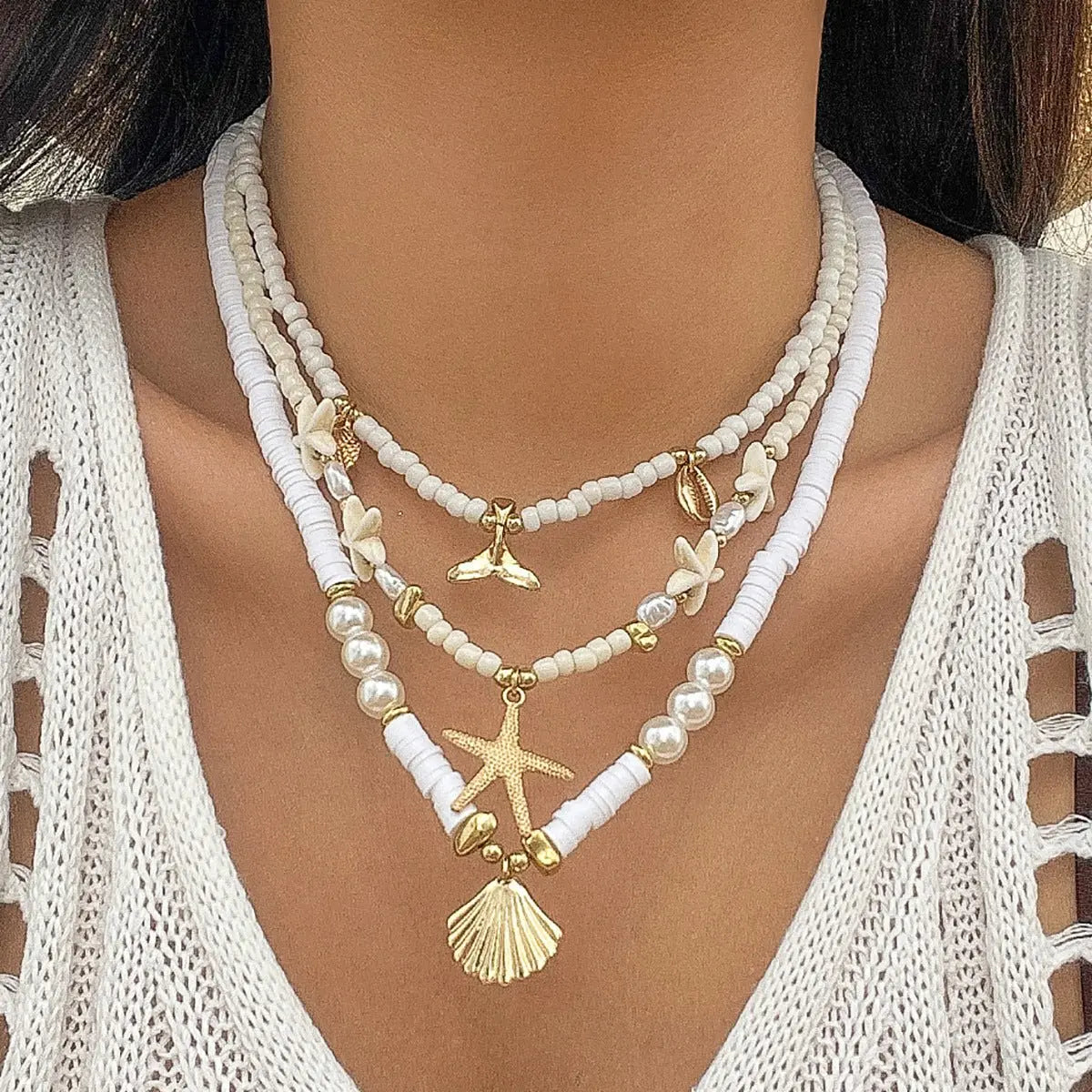 starfish necklace shell rice bead gravel necklace - Blade & Thread