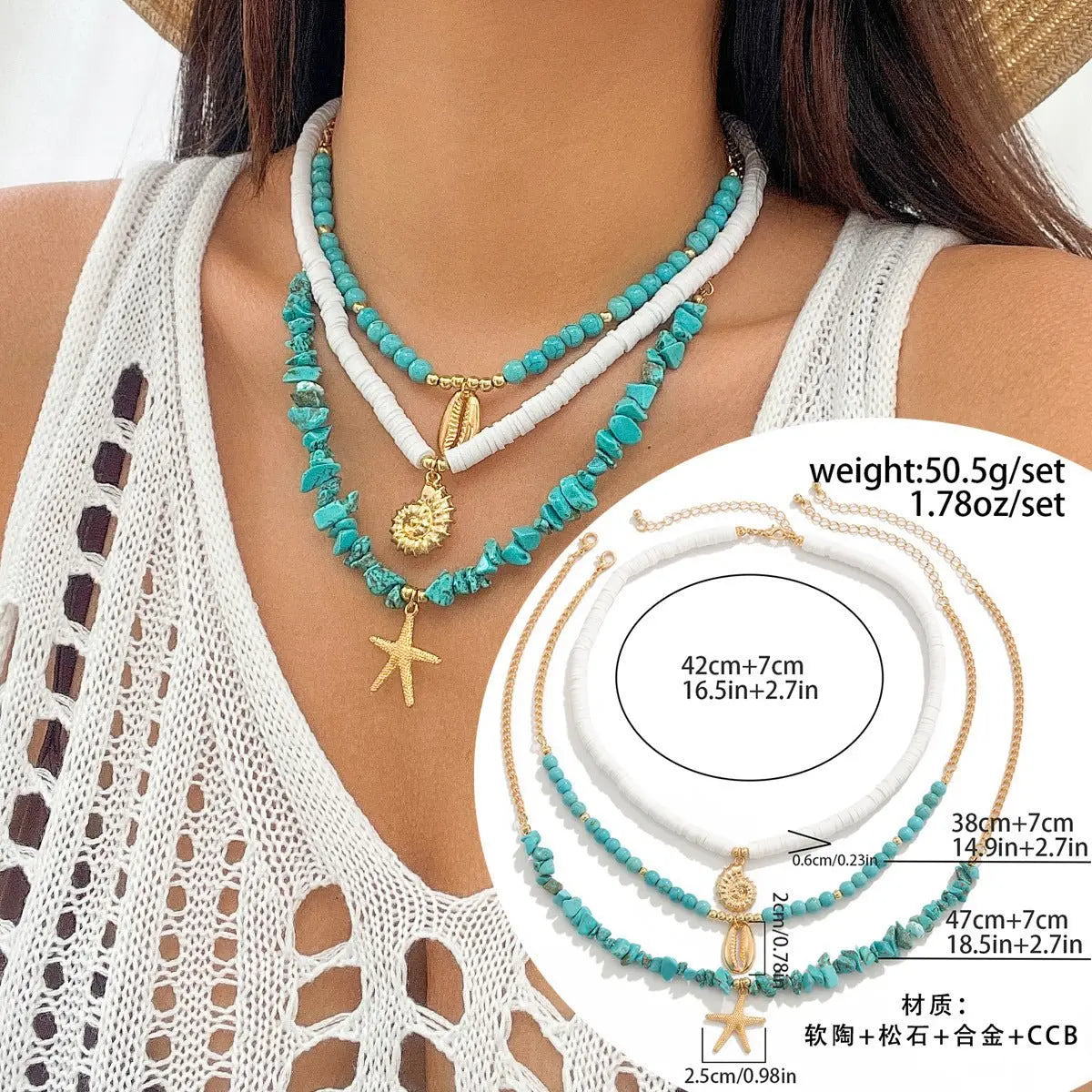 starfish necklace shell rice bead gravel necklace - Blade & Thread