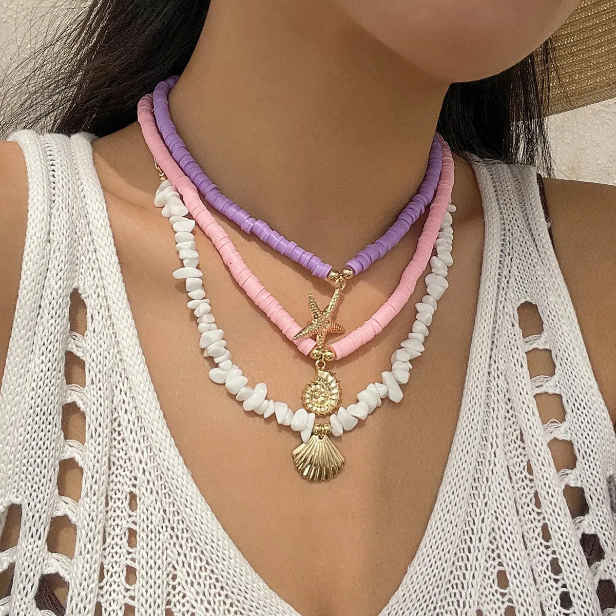 starfish necklace shell rice bead gravel necklace - Blade & Thread