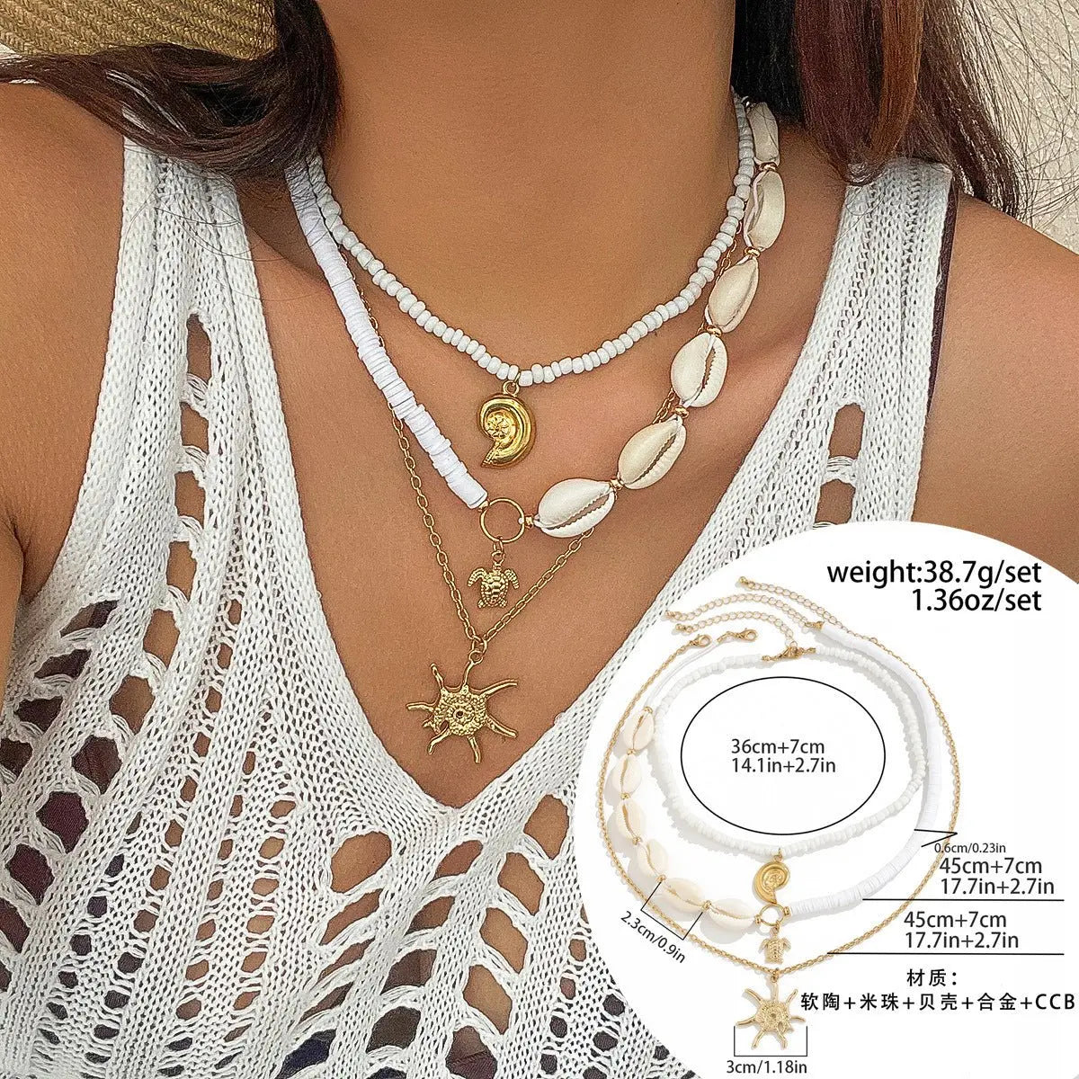 starfish necklace shell rice bead gravel necklace - Blade & Thread