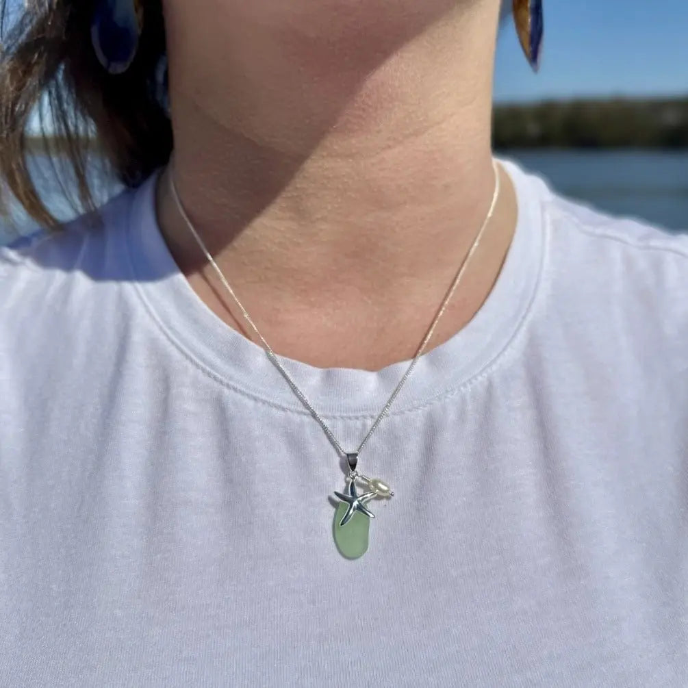 starfish necklace stone chalcedony pearl necklace - Blade & Thread