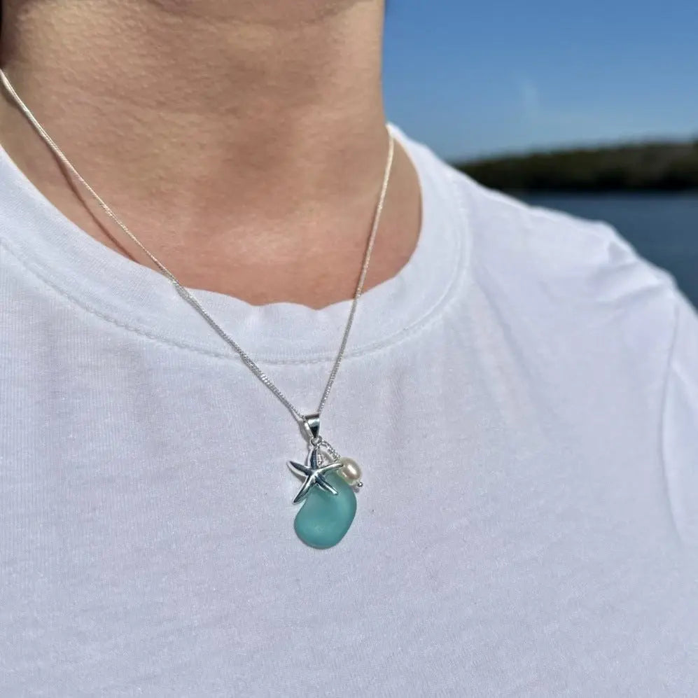 starfish necklace stone chalcedony pearl necklace - Blade & Thread