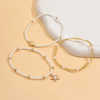 Starfish shell millet beaded anklet three-layer set nowadaysfashion