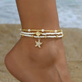 Starfish shell millet beaded anklet three-layer set nowadaysfashion