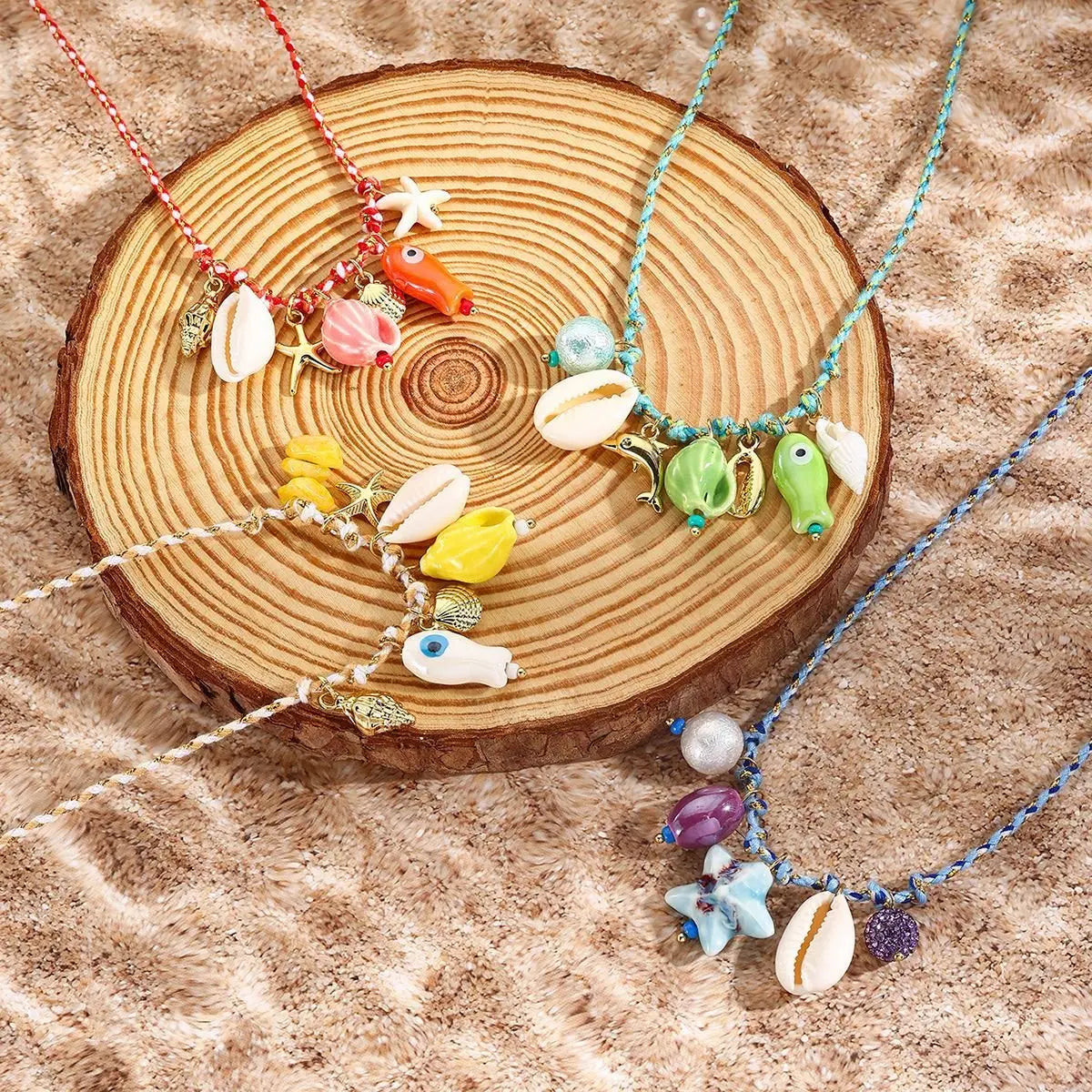 starfish shell necklace colorful rope braided ceramic necklace - Blade & Thread