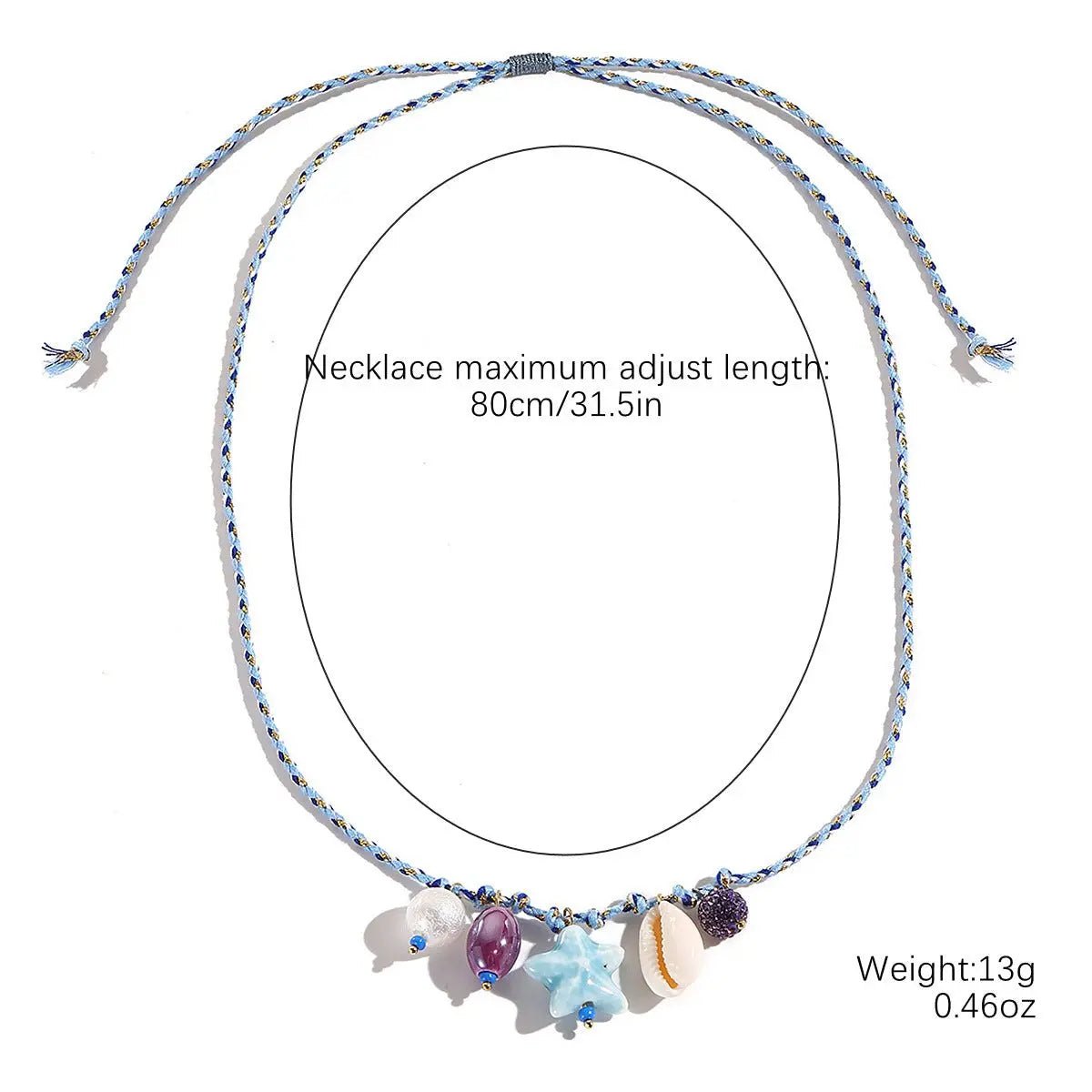 starfish shell necklace colorful rope braided ceramic necklace - Blade & Thread