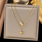 starfish shell necklace double-layer gold necklace nowadaysfashion