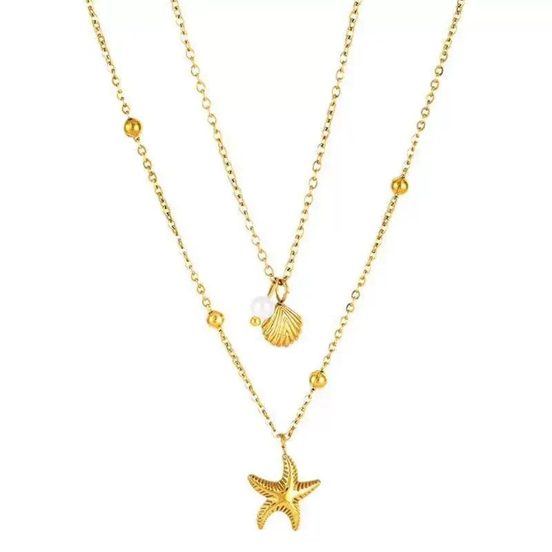 starfish shell necklace double-layer gold necklace - Blade & Thread