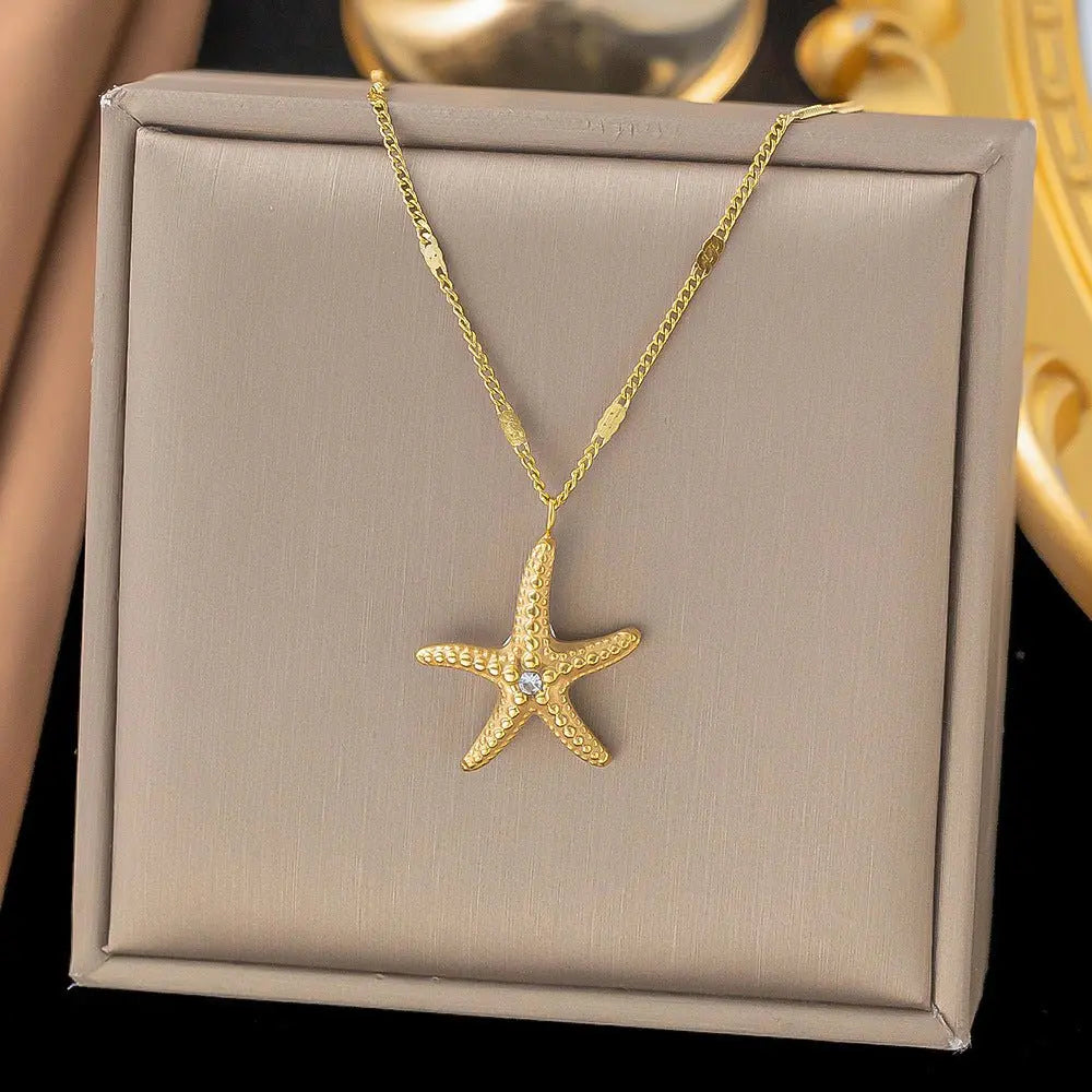 starfish shell necklace double-layer gold necklace nowadaysfashion