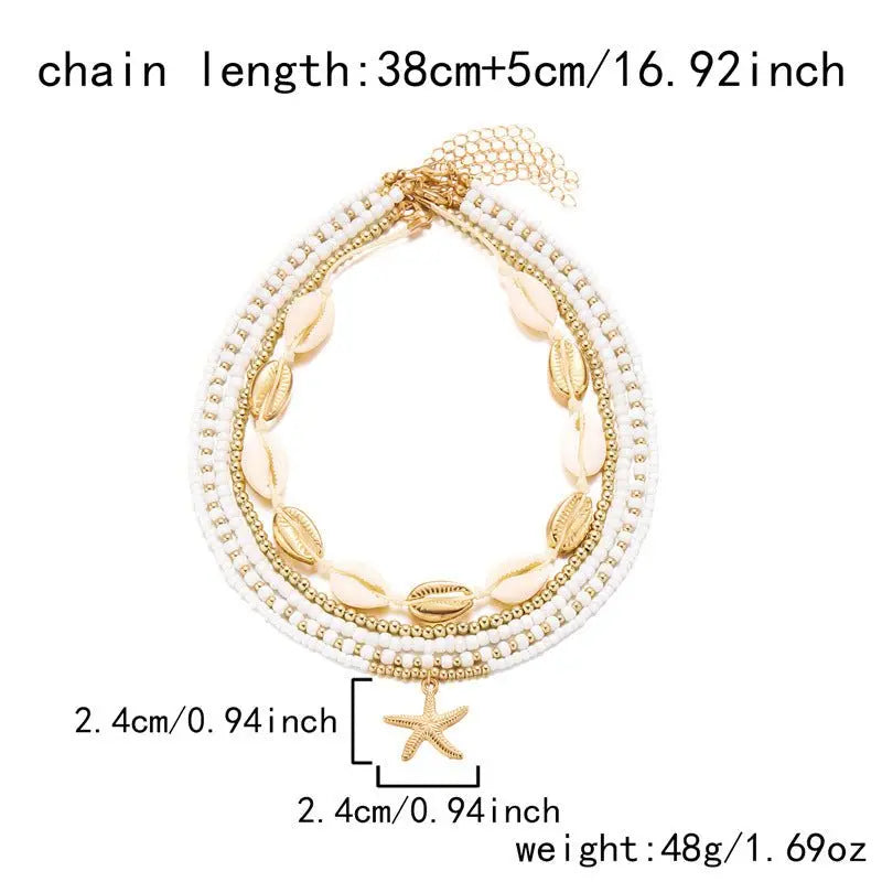 Starfish shell rice bead multi-layer necklace - Blade & Thread