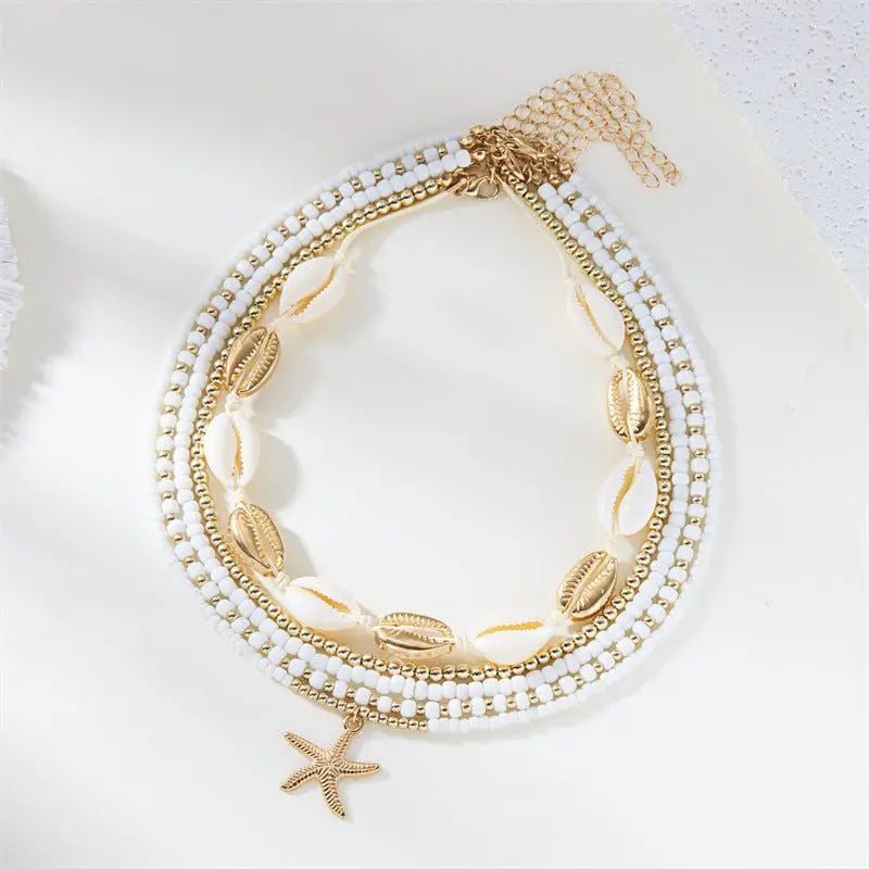 Starfish shell rice bead multi-layer necklace nowadaysfashion