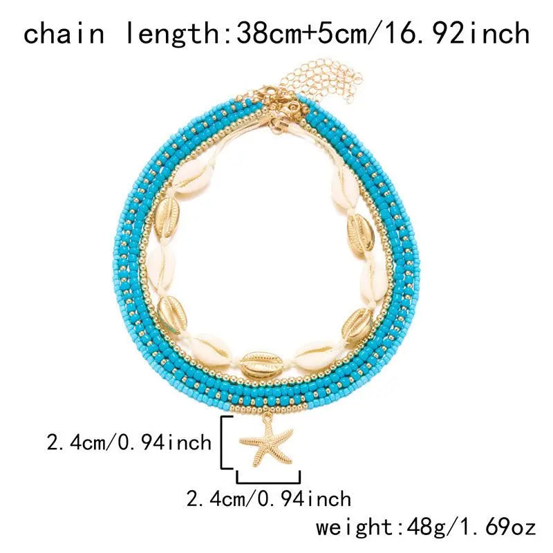 Starfish shell rice bead multi-layer necklace - Blade & Thread
