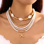 Starfish shell rice bead multi-layer necklace nowadaysfashion