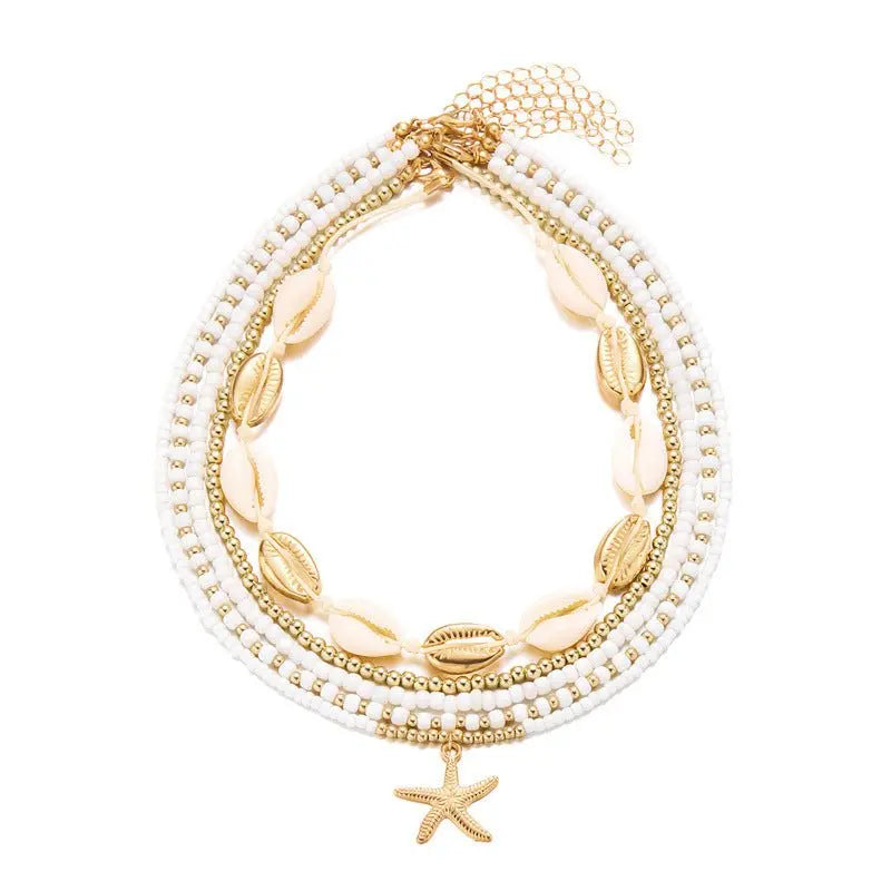 Starfish shell rice bead multi-layer necklace - Blade & Thread