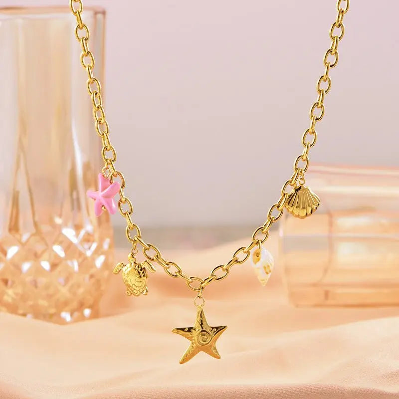 starfish turtle conch gold necklace - Blade & Thread