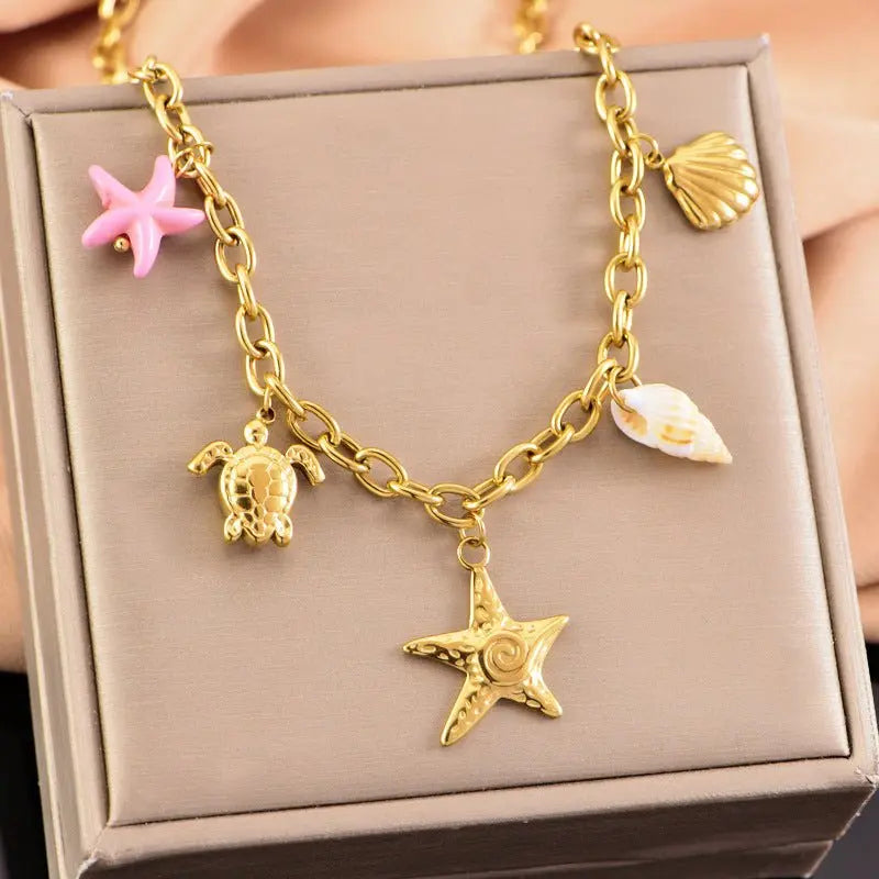 starfish turtle conch gold necklace - Blade & Thread