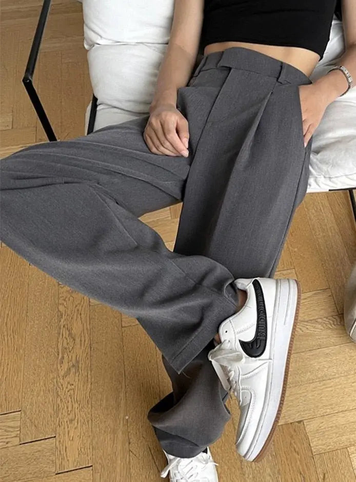 Straight Female Trousers Casual High Waist Women Long Pants - Blade & Thread