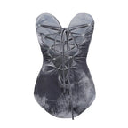 Strapless Velvet Sexy Bodysuit Women Sweetheart Bodycon Backless Lace Up Body V Neck Bodysuits nowadaysfashion