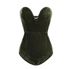 Strapless Velvet Sexy Bodysuit Women Sweetheart Bodycon Backless Lace Up Body V Neck Bodysuits nowadaysfashion