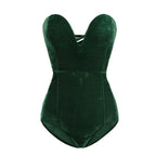 Strapless Velvet Sexy Bodysuit Women Sweetheart Bodycon Backless Lace Up Body V Neck Bodysuits nowadaysfashion