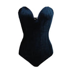 Strapless Velvet Sexy Bodysuit Women Sweetheart Bodycon Backless Lace Up Body V Neck Bodysuits nowadaysfashion