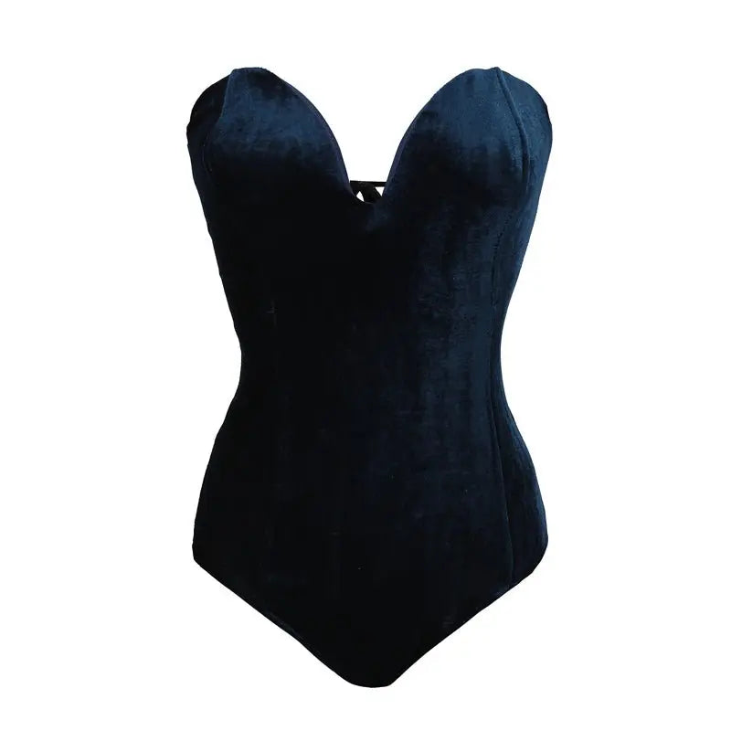 Strapless Velvet Sexy Bodysuit Women Sweetheart Bodycon Backless Lace Up Body V Neck Bodysuits - Blade & Thread