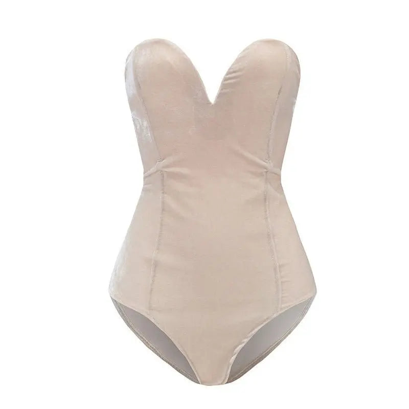 Strapless Velvet Sexy Bodysuit Women Sweetheart Bodycon Backless Lace Up Body V Neck Bodysuits - Blade & Thread