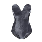 Strapless Velvet Sexy Bodysuit Women Sweetheart Bodycon Backless Lace Up Body V Neck Bodysuits nowadaysfashion
