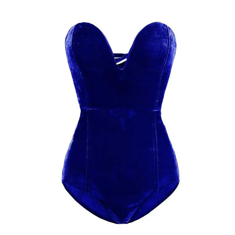 Strapless Velvet Sexy Bodysuit Women Sweetheart Bodycon Backless Lace Up Body V Neck Bodysuits - Blade & Thread