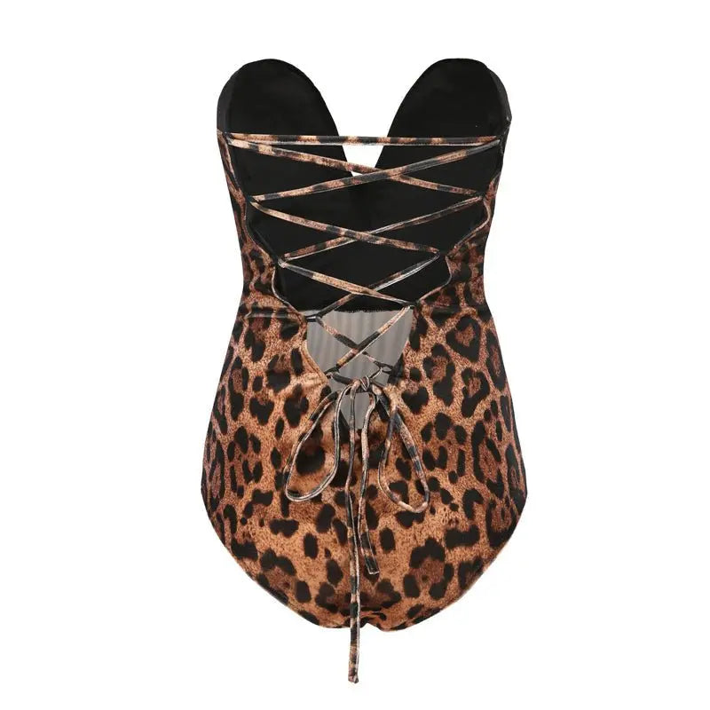 Strapless Velvet Sexy Bodysuit Women Sweetheart Bodycon Backless Lace Up Body V Neck Bodysuits nowadaysfashion