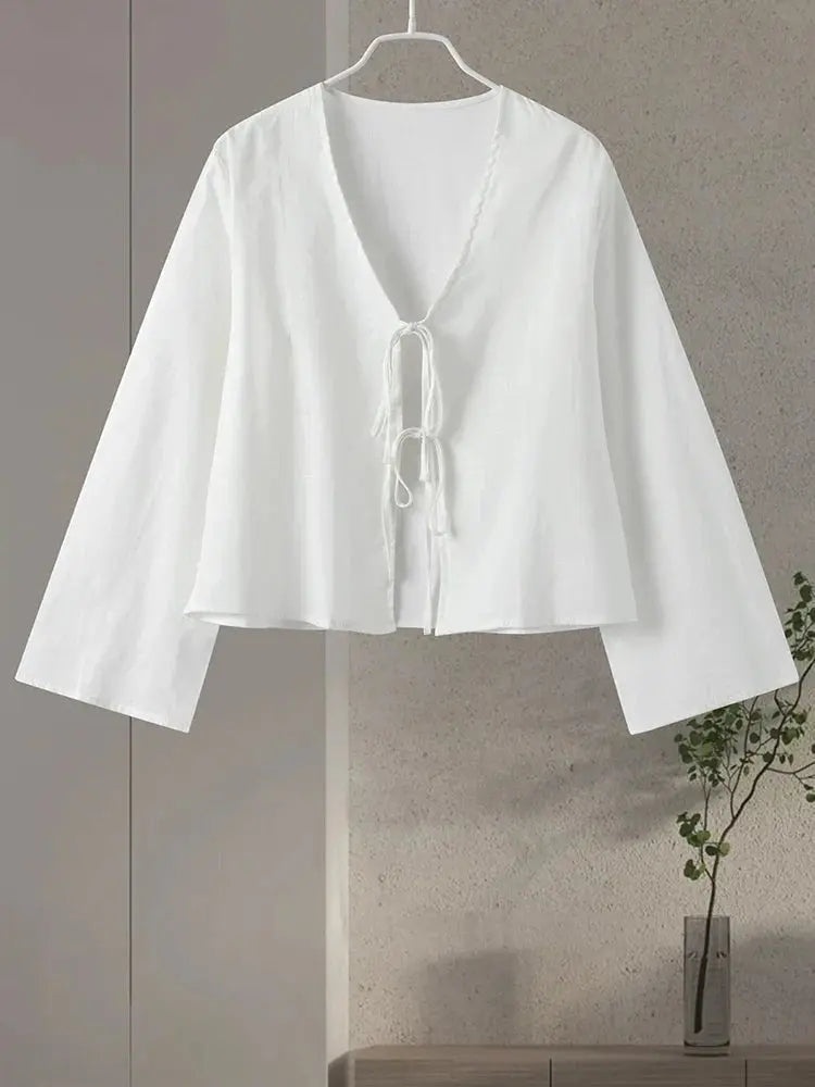 Street Lace Up Shirts Women Sexy Hollow Out V Neck Long Sleeve Femlae T-shirt nowadaysfashion
