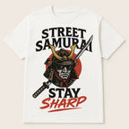 Street Samurai Graphic T-Shirt – Japanese Warrior Sword Design, White Cotton Tee nowadaysfashion