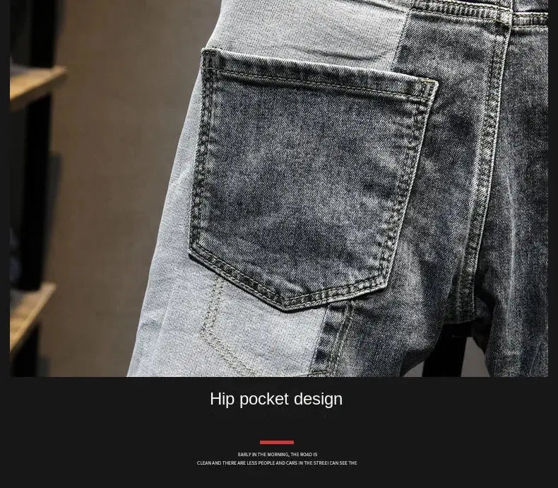 Streetwear 90s Slim Cowboy Grey Stretch Work Wear Splice Long Pants Man nowadaysfashion