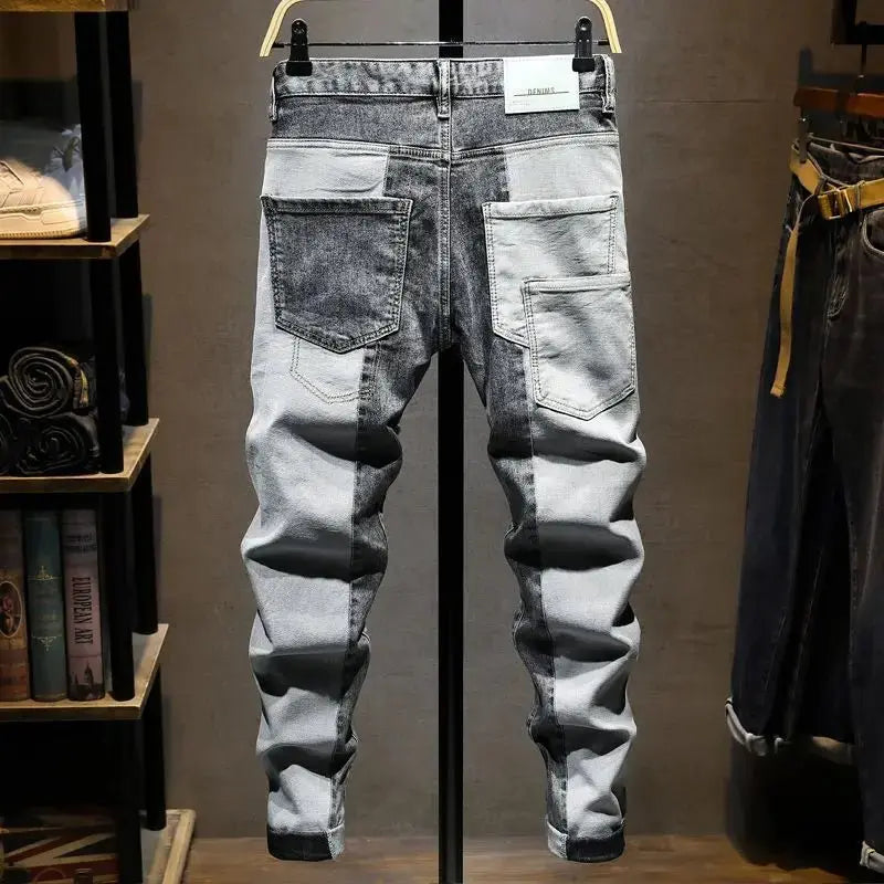 Streetwear 90s Slim Cowboy Grey Stretch Work Wear Splice Long Pants Man - Blade & Thread