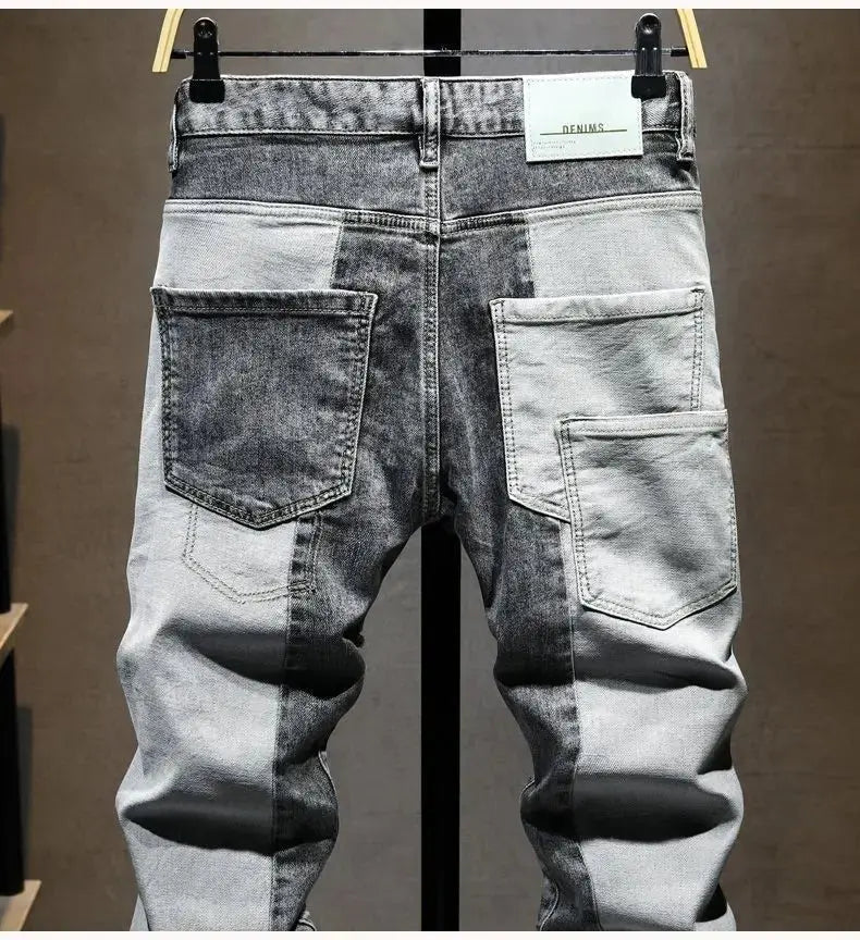 Streetwear 90s Slim Cowboy Grey Stretch Work Wear Splice Long Pants Man nowadaysfashion