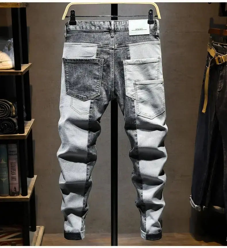 Streetwear 90s Slim Cowboy Grey Stretch Work Wear Splice Long Pants Man nowadaysfashion