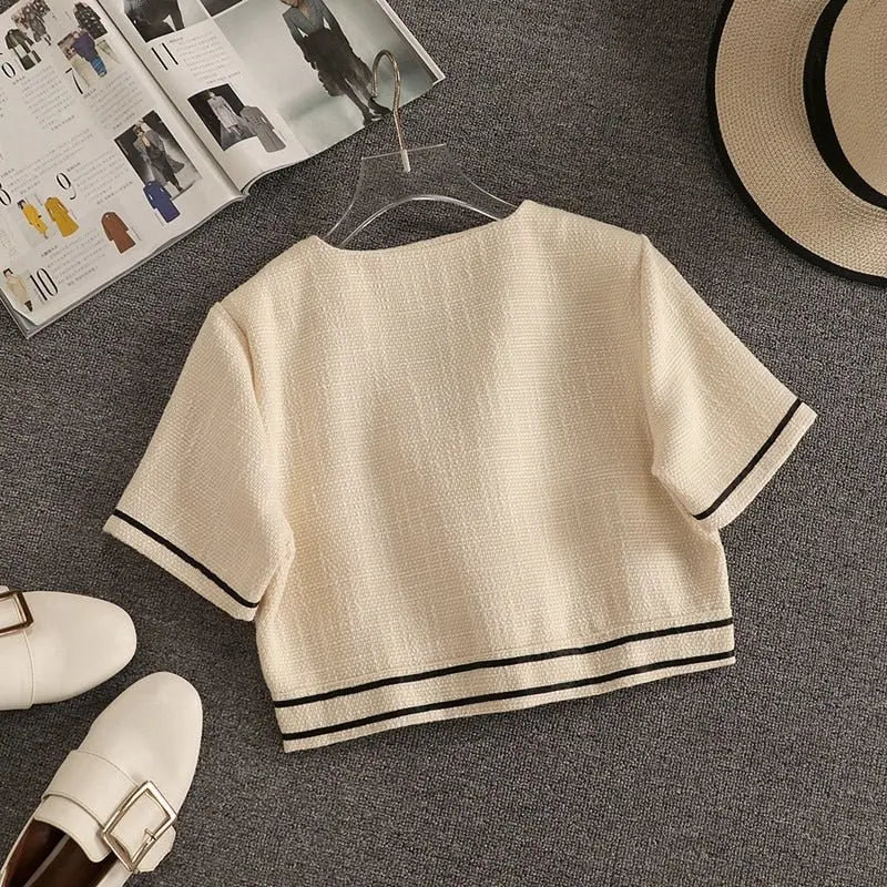 Streetwear Two Piece Set Women Crop Top Shirt Blouse + Wide Leg Pant Suits Vintage Pants Sets - Blade & Thread