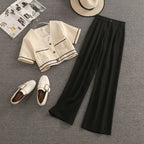 Streetwear Two Piece Set Women Crop Top Shirt Blouse + Wide Leg Pant Suits Vintage Pants Sets nowadaysfashion