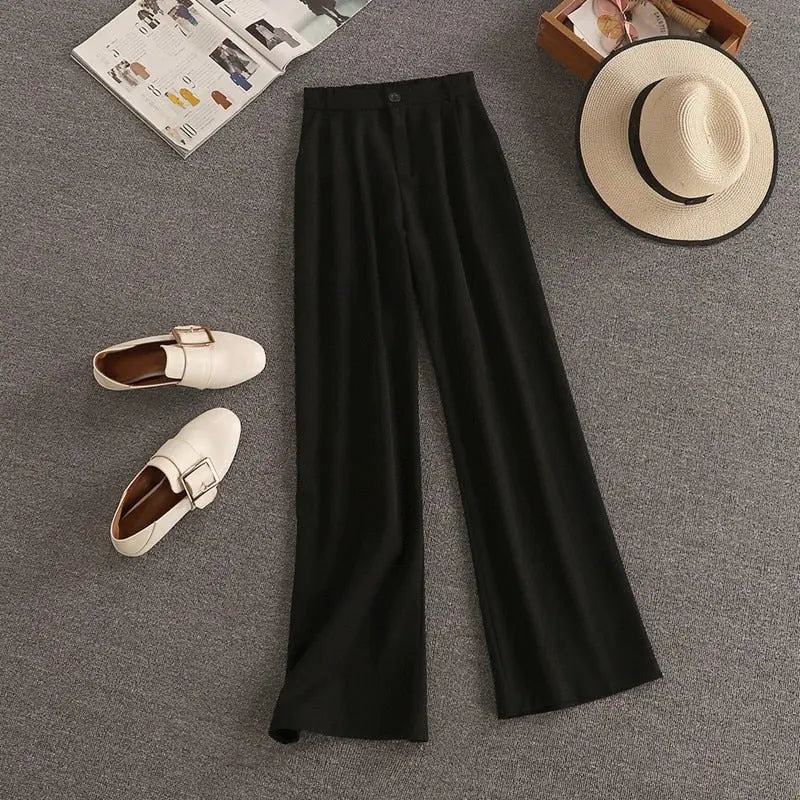 Streetwear Two Piece Set Women Crop Top Shirt Blouse + Wide Leg Pant Suits Vintage Pants Sets - Blade & Thread