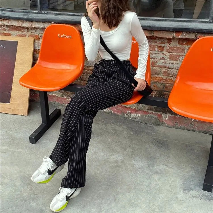 Striped Baggy Pants Women New High Waist Loose Straight Wide Leg Pants Female 2022 Summer nowadaysfashion