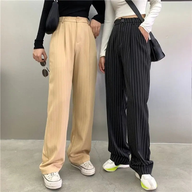 Striped Baggy Pants Women New High Waist Loose Straight Wide Leg Pants Female 2022 Summer - Blade & Thread