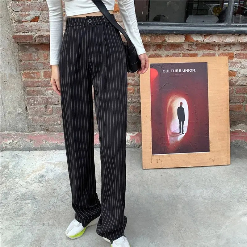 Striped Baggy Pants Women New High Waist Loose Straight Wide Leg Pants Female 2022 Summer - Blade & Thread