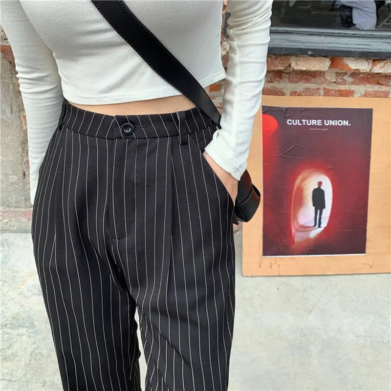Striped Baggy Pants Women New High Waist Loose Straight Wide Leg Pants Female 2022 Summer - Blade & Thread
